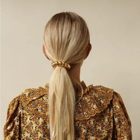 GLOSSY TWIST PONY CUFF*Ponytail Hair Band Accessories*18K Gold Plated* - Picture 4 of 6